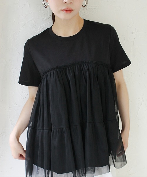 StyleSea（スタイルシー）の「チュールコンビカットソープルオーバー（Tシャツ/カットソー・レディース・ブラック/オフホワイト・FREE）」の11枚目の写真