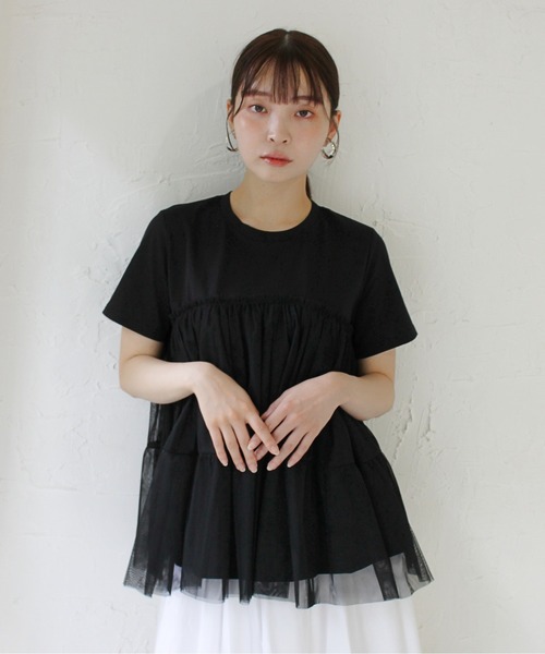 StyleSea（スタイルシー）の「チュールコンビカットソープルオーバー（Tシャツ/カットソー・レディース・ブラック/オフホワイト・FREE）」の10枚目の写真