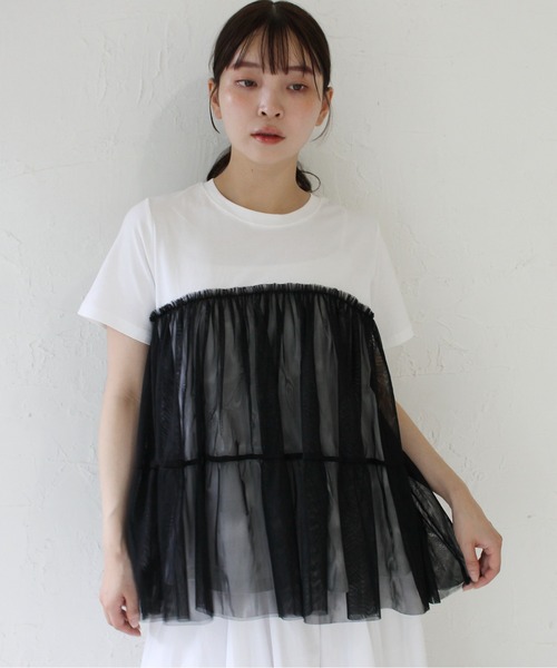 StyleSea（スタイルシー）の「チュールコンビカットソープルオーバー（Tシャツ/カットソー・レディース・ブラック/オフホワイト・FREE）」の4枚目の写真