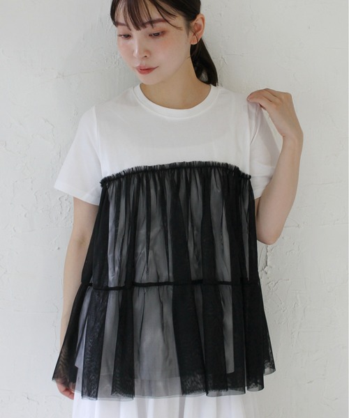 StyleSea(スタイルシー)の「チュールコンビカットソープルオーバー(Tシャツ/カットソー・レディース・ブラック/オフホワイト・FREE)」の15枚目の写真