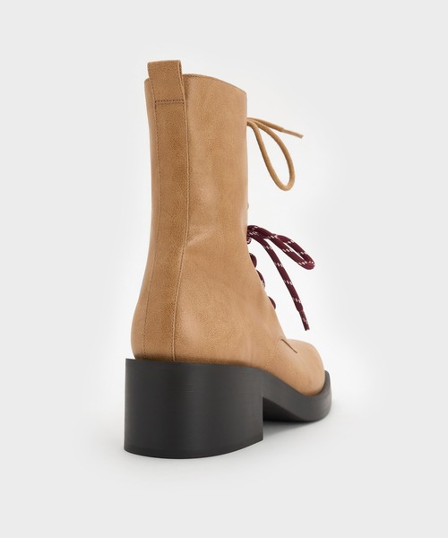 CHARLES & KEITH(チャールズ & キース)の「Logan ローガン ダブルレースミッドカーフコンバットブーツ(ブーツ・レディース・ダークブラウン/サンドベージュ・25cm/24.5cm/23.5cm/23cm/22.5cm/25.5cm)」の9枚目の写真