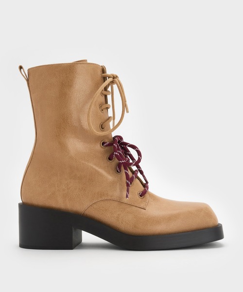 CHARLES & KEITH(チャールズ & キース)の「Logan ローガン ダブルレースミッドカーフコンバットブーツ(ブーツ・レディース・ダークブラウン/サンドベージュ・25cm/24.5cm/23.5cm/23cm/22.5cm/25.5cm)」の13枚目の写真