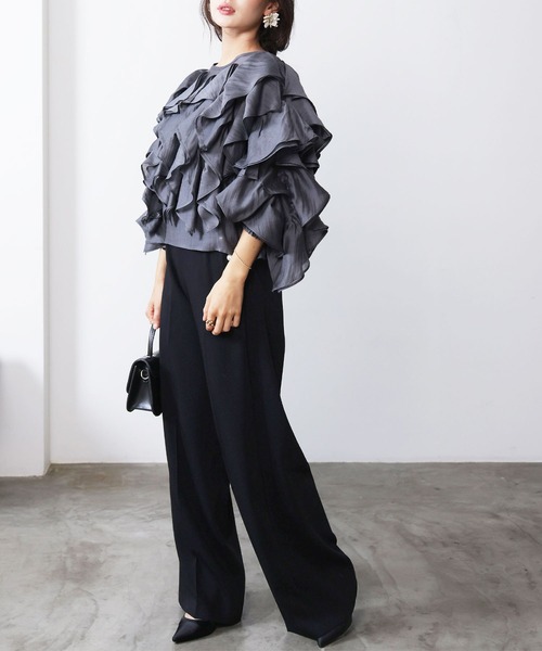 PICCIN PERLA(ピッチンペルラ)の「ポケットパールワイドパンツ(スラックス・レディース・ブラック/ブラウン・M)」の6枚目の写真