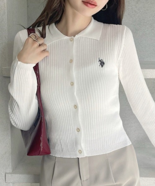U.S. POLO ASSN.(ユーエスポロアッスン)の「【U.S. POLO ASSN】リブニット ポロ カーディガン(ニット/セーター・レディース・イエロー/ブラック/オフホワイト・M/L)」の4枚目の写真