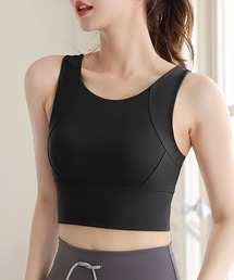 Lace Ladies(レースレディース)のソリッドカラー ラウンドネック カップ付き クロップド ハーフトップ(スポーツブラ)