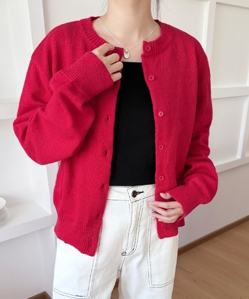 ONEP STAR（ワンピスター）の「ラウンドネックショート丈カーディガン（カーディガン/ボレロ・レディース・スカイブルー/ブラック/グレー/レッド/オフホワイト/グリーン/イエロー/ライトピンク・MEDIUM/LARGE）」の8枚目の写真