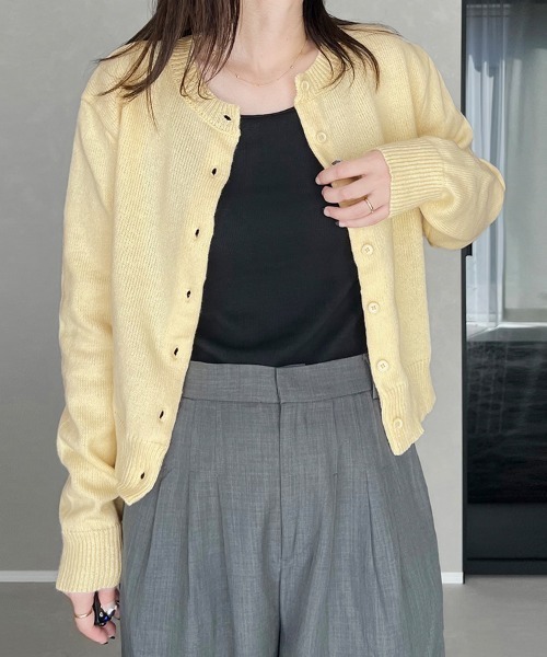 ONEP STAR（ワンピスター）の「ラウンドネックショート丈カーディガン（カーディガン/ボレロ・レディース・スカイブルー/ブラック/グレー/レッド/オフホワイト/グリーン/イエロー/ライトピンク・MEDIUM/LARGE）」の6枚目の写真