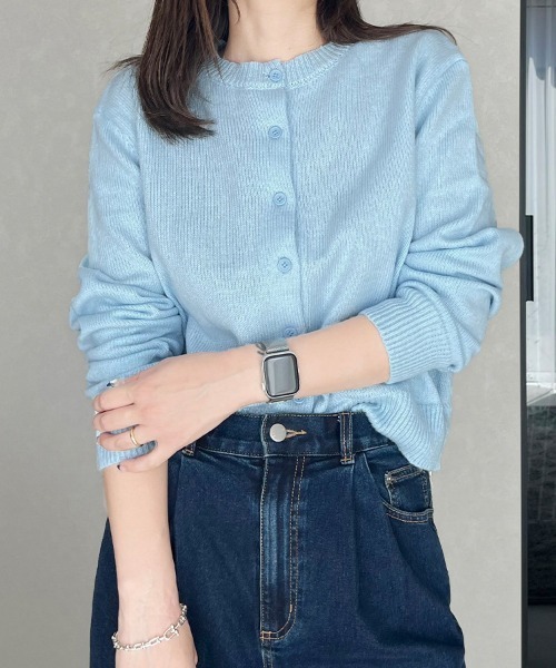 ONEP STAR（ワンピスター）の「ラウンドネックショート丈カーディガン（カーディガン/ボレロ・レディース・スカイブルー/ブラック/グレー/レッド/オフホワイト/グリーン/イエロー/ライトピンク・MEDIUM/LARGE）」の5枚目の写真