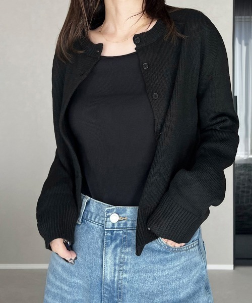 ONEP STAR（ワンピスター）の「ラウンドネックショート丈カーディガン（カーディガン/ボレロ・レディース・スカイブルー/ブラック/グレー/レッド/オフホワイト/グリーン/イエロー/ライトピンク・MEDIUM/LARGE）」の3枚目の写真