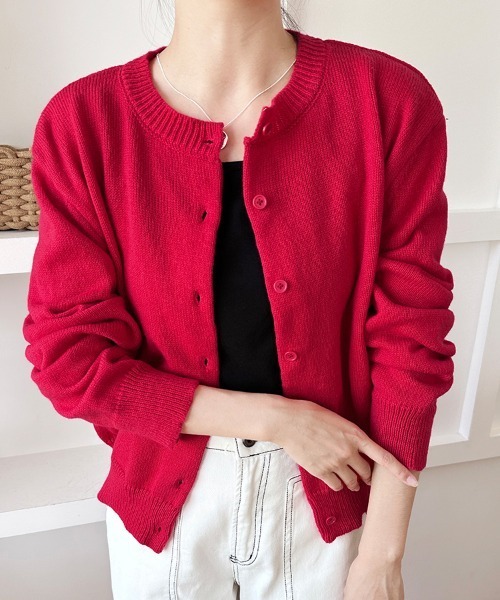 ONEP STAR（ワンピスター）の「ラウンドネックショート丈カーディガン（カーディガン/ボレロ・レディース・スカイブルー/ブラック/グレー/レッド/オフホワイト/グリーン/イエロー/ライトピンク・MEDIUM/LARGE）」の18枚目の写真