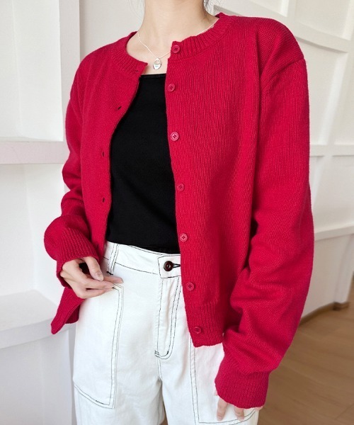 ONEP STAR（ワンピスター）の「ラウンドネックショート丈カーディガン（カーディガン/ボレロ・レディース・スカイブルー/ブラック/グレー/レッド/オフホワイト/グリーン/イエロー/ライトピンク・MEDIUM/LARGE）」の19枚目の写真