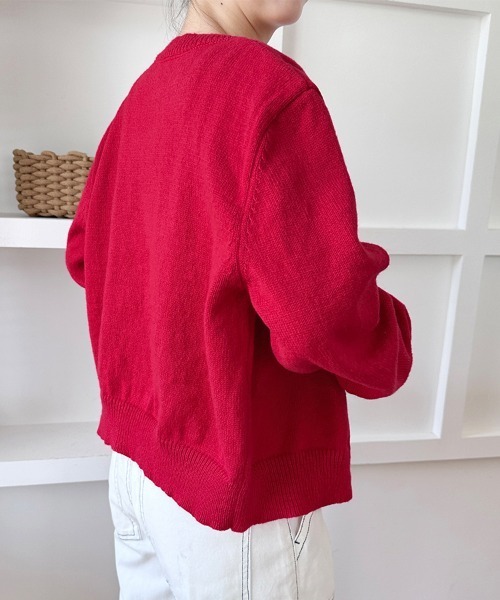 ONEP STAR（ワンピスター）の「ラウンドネックショート丈カーディガン（カーディガン/ボレロ・レディース・スカイブルー/ブラック/グレー/レッド/オフホワイト/グリーン/イエロー/ライトピンク・MEDIUM/LARGE）」の20枚目の写真