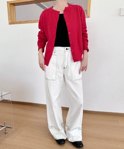 ONEP STAR（ワンピスター）の「ラウンドネックショート丈カーディガン（カーディガン/ボレロ・レディース・スカイブルー/ブラック/グレー/レッド/オフホワイト/グリーン/イエロー/ライトピンク・MEDIUM/LARGE）」の21枚目の写真