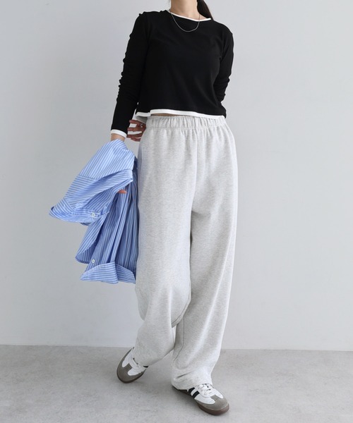 ANME(アンメ)の「【新色追加】テレコリブバイカラー長袖トップス(Tシャツ/カットソー・レディース・杢グレー/オフホワイト/ブラック/ブラウン・MS/M)」の14枚目の写真