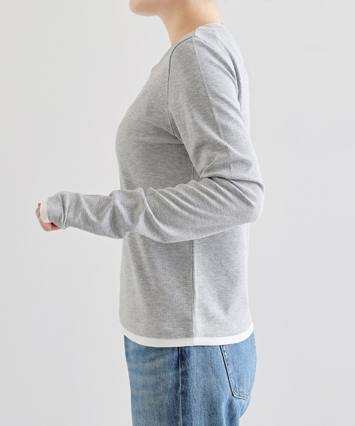 セール】【新色追加】テレコリブバイカラー長袖トップス（Tシャツ