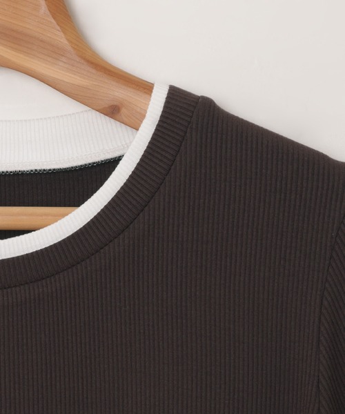 セール】【新色追加】テレコリブバイカラー長袖トップス（Tシャツ