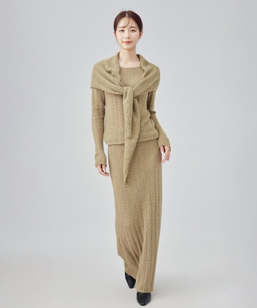 SUWDEE(スーディー)の「openwork knit shawl set up(セットアップ・レディース・グレイッシュベージュ/グリーン・M)」の8枚目の写真
