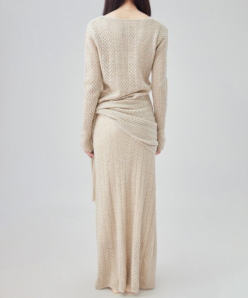 SUWDEE(スーディー)の「openwork knit shawl set up(セットアップ・レディース・グレイッシュベージュ/グリーン・M)」の7枚目の写真