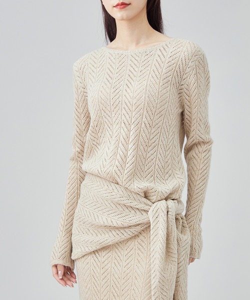 SUWDEE(スーディー)の「openwork knit shawl set up(セットアップ・レディース・グレイッシュベージュ/グリーン・M)」の12枚目の写真