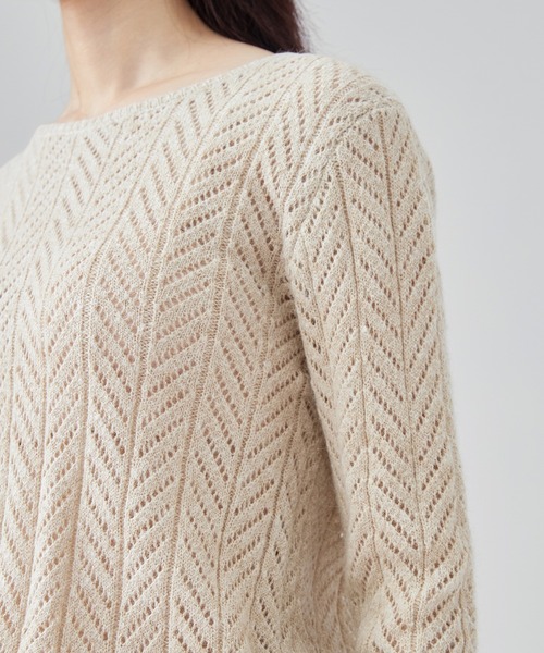 SUWDEE(スーディー)の「openwork knit shawl set up(セットアップ・レディース・グレイッシュベージュ/グリーン・M)」の13枚目の写真