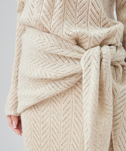 SUWDEE(スーディー)の「openwork knit shawl set up(セットアップ・レディース・グレイッシュベージュ/グリーン・M)」の15枚目の写真