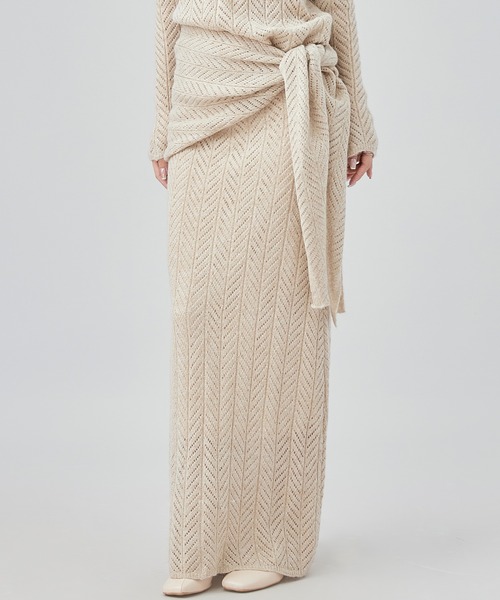 SUWDEE(スーディー)の「openwork knit shawl set up(セットアップ・レディース・グレイッシュベージュ/グリーン・M)」の16枚目の写真