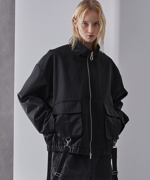 サスペンダーデザイン ツイルスタンドネックブルゾン（その他アウター