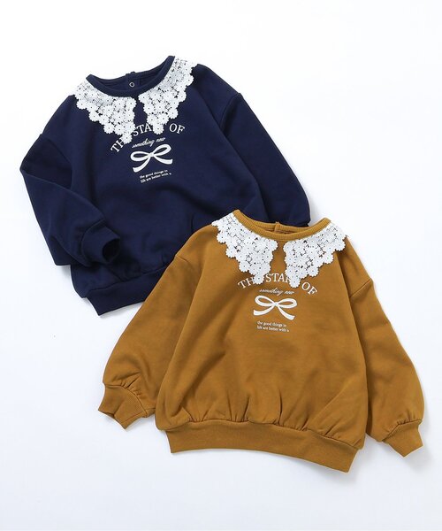 apres les cours（アプレレクール）の「【ジュニア対応】レース衿リボンロゴトレーナー（スウェット・キッズ・キャメル/ネイビー・110/100/90/80/140/130/120）」の5枚目の写真