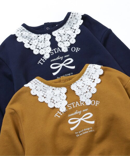 apres les cours（アプレレクール）の「【ジュニア対応】レース衿リボンロゴトレーナー（スウェット・キッズ・キャメル/ネイビー・110/100/90/80/140/130/120）」の6枚目の写真