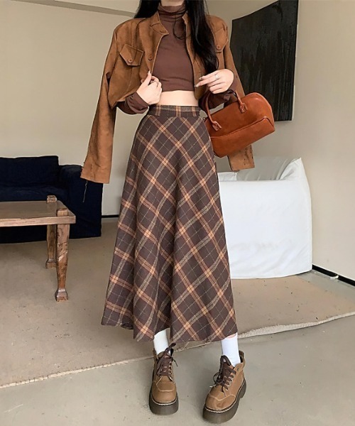 cammie(キャミー)の「チェックフレアスカート(スカート・レディース・ブラウン・L/M)」の6枚目の写真