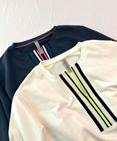 Q（キュー）の「ハーフZIPスウェット（スウェット・レディース・アイボリー/グレー/ブラック/ライム/ホワイト・MEDIUM）」の12枚目の写真