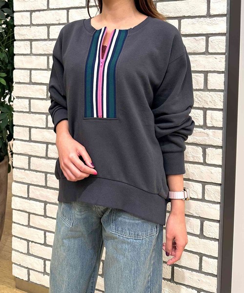 Q（キュー）の「ハーフZIPスウェット（スウェット・レディース・アイボリー/グレー/ブラック/ライム/ホワイト・MEDIUM）」の16枚目の写真