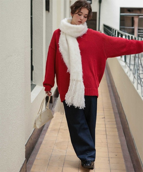 titivate（ティティベイト）の「モヘアタッチボリュームマフラー（マフラー・レディース・ブラウン/レッド/グレー/オフホワイト/ブラック/ライトブルー・FREE）」の7枚目の写真