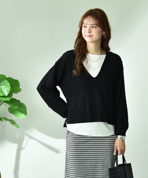 INTERPLANET(インタープラネット)の「【CLOCHE】VネックニットインナーSET(ニット/セーター・レディース・ブラック/グレイッシュベージュ・FREE)」の17枚目の写真