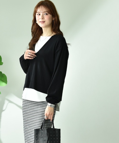 INTERPLANET(インタープラネット)の「【CLOCHE】VネックニットインナーSET(ニット/セーター・レディース・ブラック/グレイッシュベージュ・FREE)」の18枚目の写真