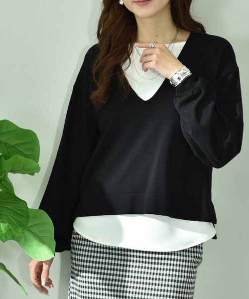 INTERPLANET(インタープラネット)の「【CLOCHE】VネックニットインナーSET(ニット/セーター・レディース・ブラック/グレイッシュベージュ・FREE)」の21枚目の写真