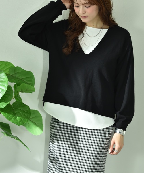 INTERPLANET(インタープラネット)の「【CLOCHE】VネックニットインナーSET(ニット/セーター・レディース・ブラック/グレイッシュベージュ・FREE)」の20枚目の写真