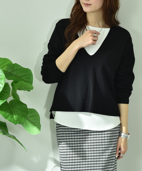 INTERPLANET(インタープラネット)の「【CLOCHE】VネックニットインナーSET(ニット/セーター・レディース・ブラック/グレイッシュベージュ・FREE)」の15枚目の写真