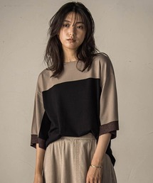 配色7分袖ニットプルオーバー≪手洗い可能≫