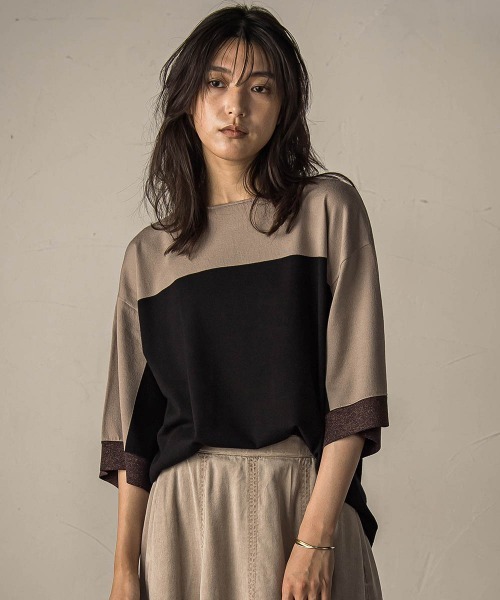 MAYSON GREY（メイソングレイ）の「配色7分袖ニットプルオーバー≪手洗い可能≫（ニット/セーター・レディース・ワインレッド/アイボリー/ベージュ系その他・M）」の3枚目の写真