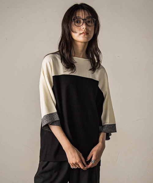 MAYSON GREY（メイソングレイ）の「配色7分袖ニットプルオーバー≪手洗い可能≫（ニット/セーター・レディース・ワインレッド/アイボリー/ベージュ系その他・M）」の4枚目の写真