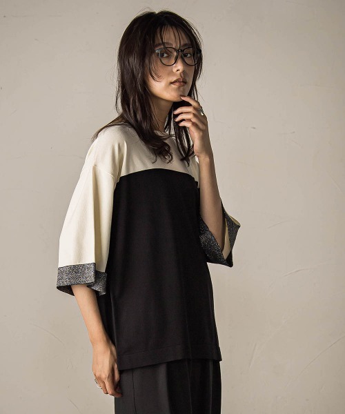 MAYSON GREY（メイソングレイ）の「配色7分袖ニットプルオーバー≪手洗い可能≫（ニット/セーター・レディース・ワインレッド/アイボリー/ベージュ系その他・M）」の5枚目の写真