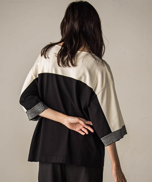MAYSON GREY（メイソングレイ）の「配色7分袖ニットプルオーバー≪手洗い可能≫（ニット/セーター・レディース・ワインレッド/アイボリー/ベージュ系その他・M）」の6枚目の写真