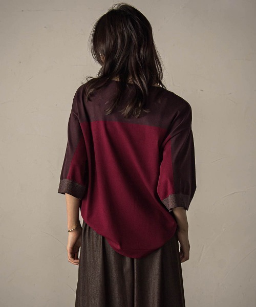 MAYSON GREY（メイソングレイ）の「配色7分袖ニットプルオーバー≪手洗い可能≫（ニット/セーター・レディース・ワインレッド/アイボリー/ベージュ系その他・M）」の12枚目の写真