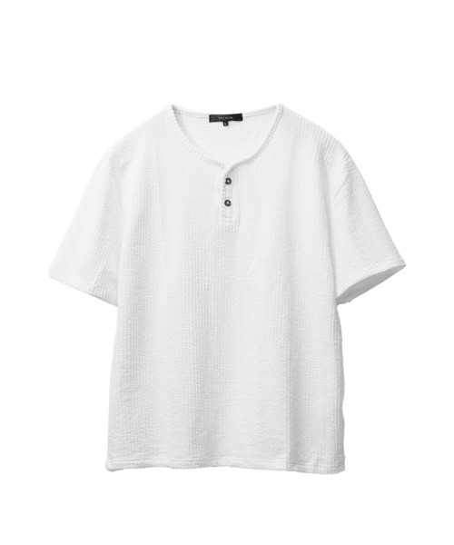 JOKER(ジョーカー)の「シアサッカーヘンリーネックTシャツ メンズ 半袖 Tシャツ カットソー 夏服(Tシャツ/カットソー・メンズ・ブラック/ホワイト×グレー/ホワイト/ネイビー/ホワイト×ネイビー・M/L/XL)」の8枚目の写真