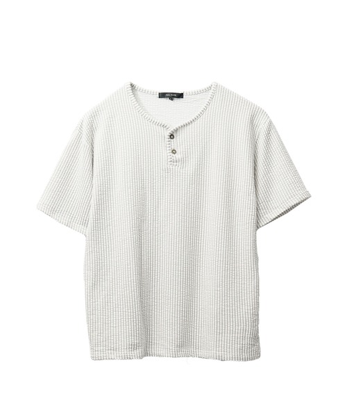 JOKER(ジョーカー)の「シアサッカーヘンリーネックTシャツ メンズ 半袖 Tシャツ カットソー 夏服(Tシャツ/カットソー・メンズ・ブラック/ホワイト×グレー/ホワイト/ネイビー/ホワイト×ネイビー・M/L/XL)」の11枚目の写真