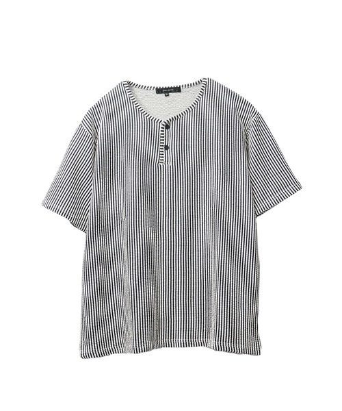 JOKER(ジョーカー)の「シアサッカーヘンリーネックTシャツ メンズ 半袖 Tシャツ カットソー 夏服(Tシャツ/カットソー・メンズ・ブラック/ホワイト×グレー/ホワイト/ネイビー/ホワイト×ネイビー・M/L/XL)」の14枚目の写真
