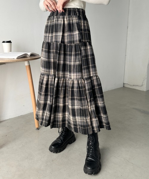 セール】レトロチェック柄ティアードスカート（スカート）｜CLEA