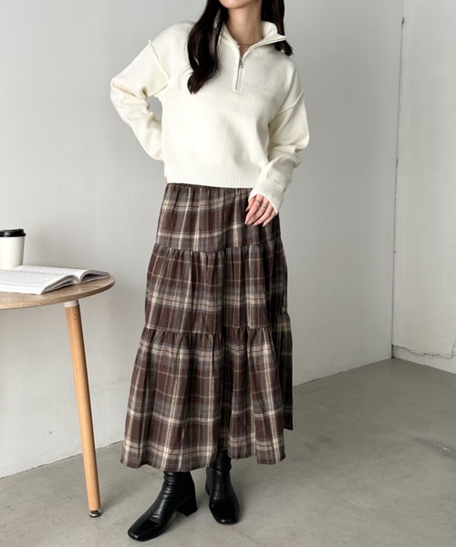 CLEA（クレア）の「レトロチェック柄ティアードスカート（スカート・レディース・ネイビー/ブラウン/ブラック・FREE）」の17枚目の写真