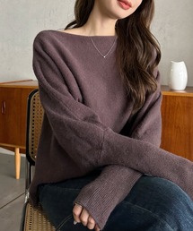 【Eclat one】ボートネック イレヘム ロングカフス ニット